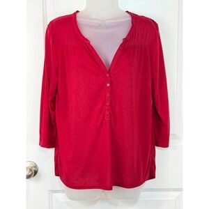 H&M Red Long Sleeve V Neck Henley Button Front Top Women's Size‎ Medium
